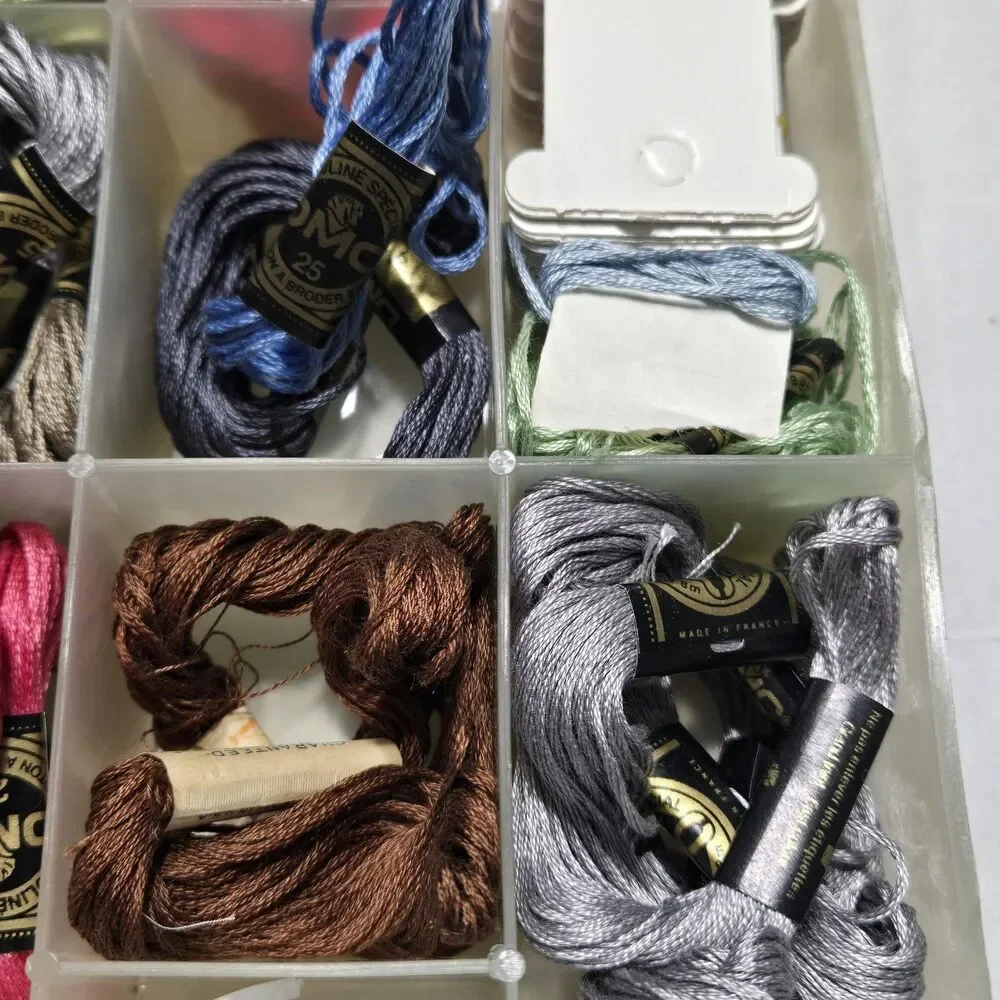 Lot of DMC Embroidery Floss Skeins with 17-Compartment Storage Organizer